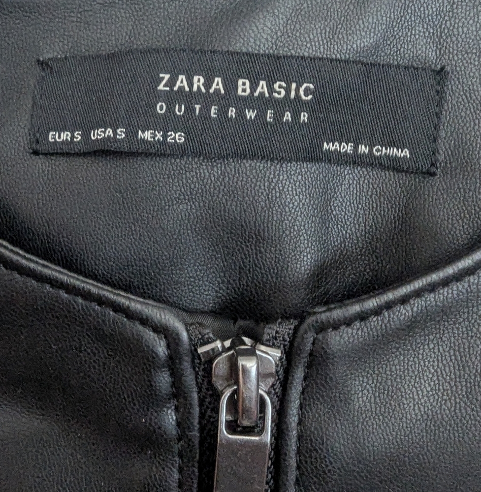 Zara Black Leather Ruffle-Hem Jacket - Picture 5 of 10